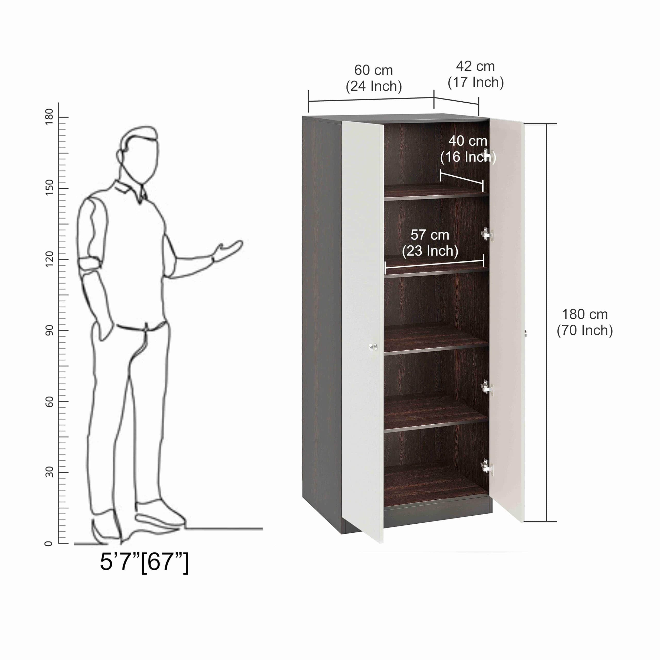 Fanciable Engineering Wood 2 Door Wardrobe Almirah for Clothes (Wenge & White) - rear_view