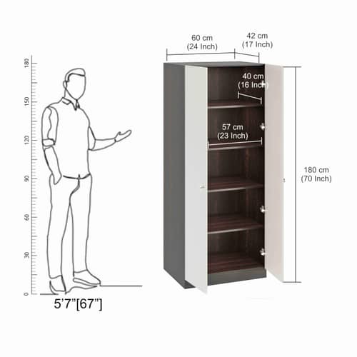 Fanciable Engineering Wood 2 Door Wardrobe Almirah for Clothes (Wenge & White)