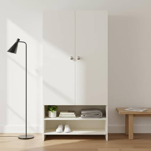 YSH Engineered Wood Wardrobe Almirah for Clothes with 2 Doors & Open Shoe Rack (White)