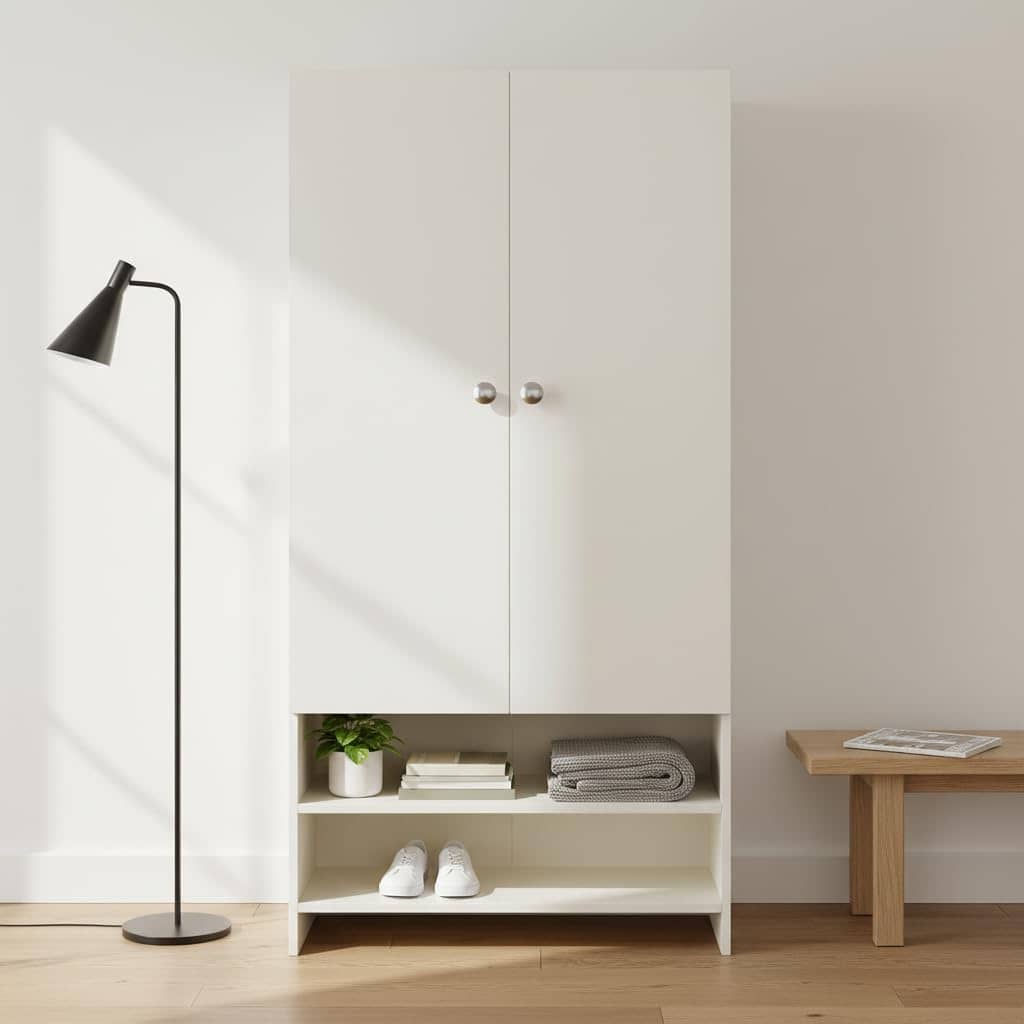 YSH Engineered Wood Wardrobe Almirah for Clothes with 2 Doors & Open Shoe Rack (White)