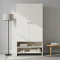 YSH Engineered Wood Wardrobe Almirah for Clothes with 2 Doors & Open Shoe Rack (White) - front_view