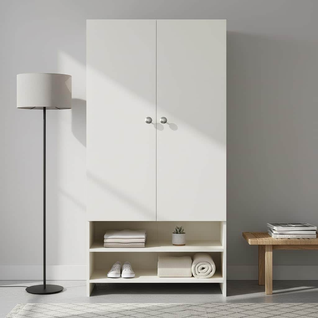 YSH Engineered Wood Wardrobe Almirah for Clothes with 2 Doors & Open Shoe Rack (White) - front_view