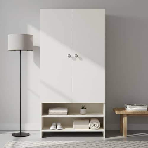 YSH Engineered Wood Wardrobe Almirah for Clothes with 2 Doors & Open Shoe Rack (White)