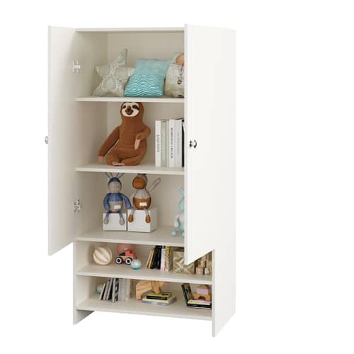 YSH Engineered Wood Wardrobe Almirah for Clothes with 2 Doors & Open Shoe Rack (White)