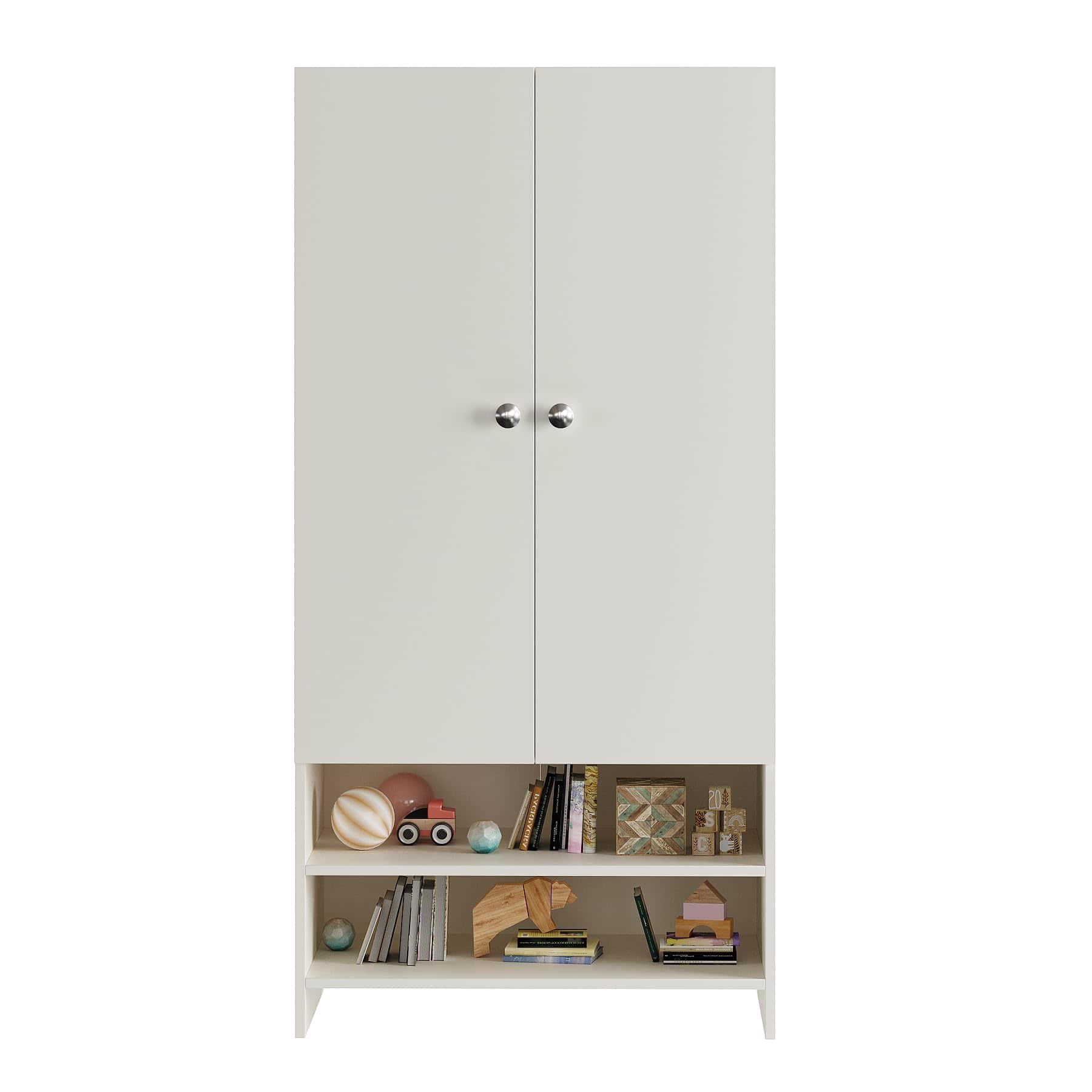 YSH Engineered Wood Wardrobe Almirah for Clothes with 2 Doors & Open Shoe Rack (White) - left_view
