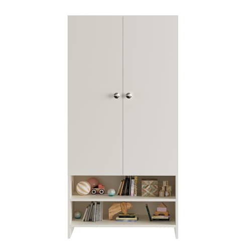 YSH Engineered Wood Wardrobe Almirah for Clothes with 2 Doors & Open Shoe Rack (White)