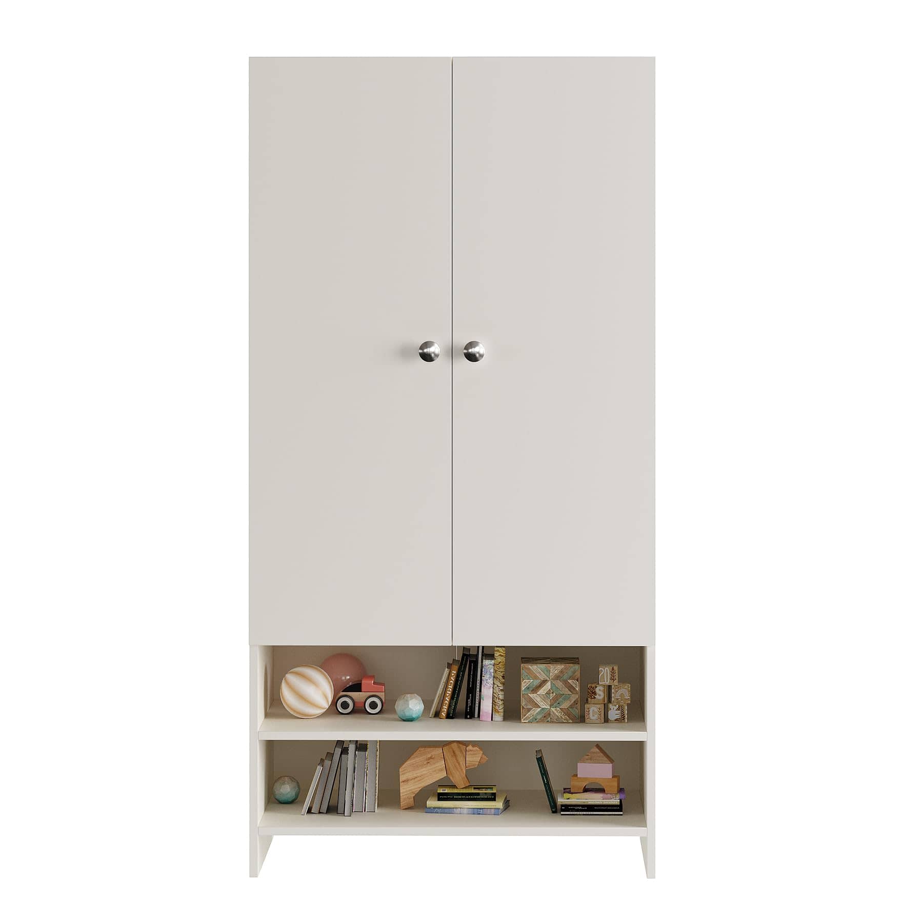 YSH Engineered Wood Wardrobe Almirah for Clothes with 2 Doors & Open Shoe Rack (White)