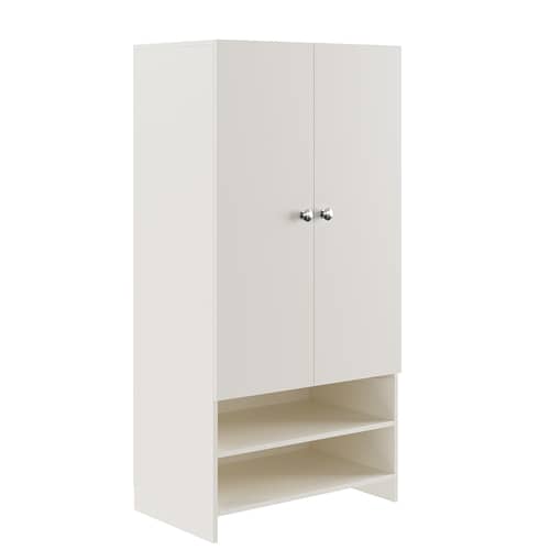 YSH Engineered Wood Wardrobe Almirah for Clothes with 2 Doors & Open Shoe Rack (White)