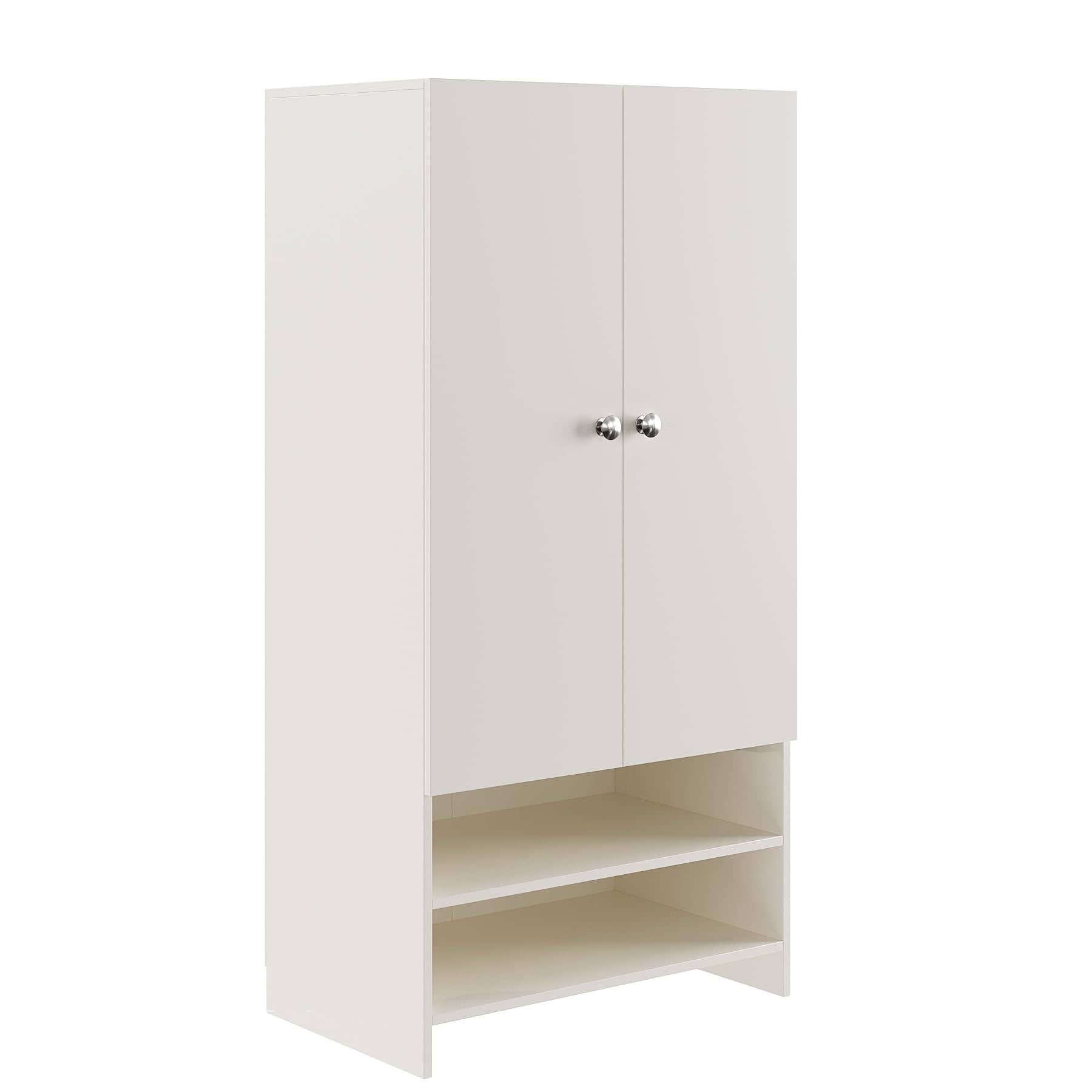 YSH Engineered Wood Wardrobe Almirah for Clothes with 2 Doors & Open Shoe Rack (White)