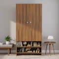 YSH Engineered Wood Wardrobe Almirah for Clothes with 2 Doors & Open Shoe Rack (Exotic Teak) - photo