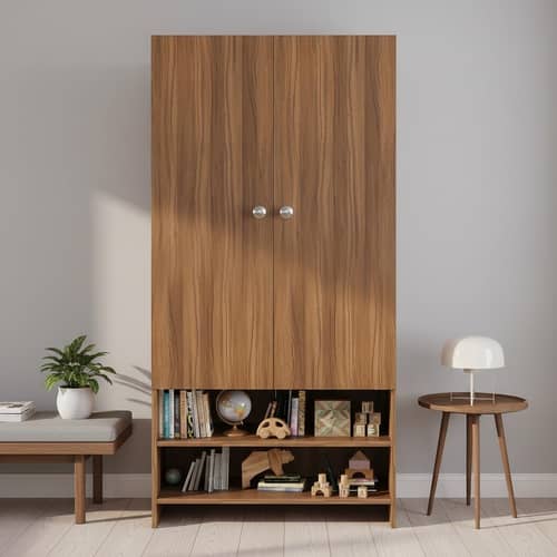 YSH Engineered Wood Wardrobe Almirah for Clothes with 2 Doors & Open Shoe Rack (Exotic Teak)