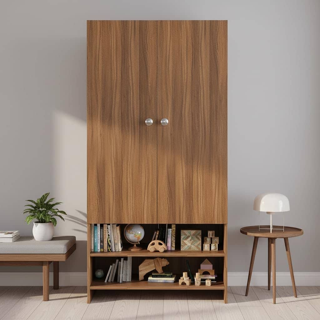 YSH Engineered Wood Wardrobe Almirah for Clothes with 2 Doors & Open Shoe Rack (Exotic Teak)