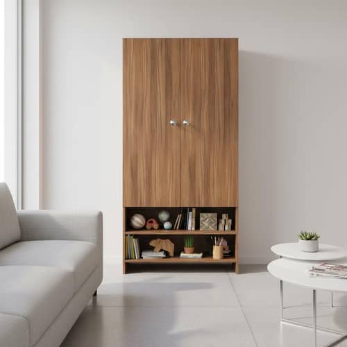 YSH Engineered Wood Wardrobe Almirah for Clothes with 2 Doors & Open Shoe Rack (Exotic Teak)