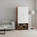 YSH Engineered Wood Wardrobe Almirah for Clothes with 2 Doors & Open Shoe Rack (Exotic Teak & White 2) - photo