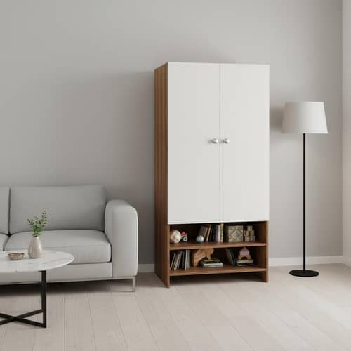 YSH Engineered Wood Wardrobe Almirah for Clothes with 2 Doors & Open Shoe Rack (Exotic Teak & White 2)