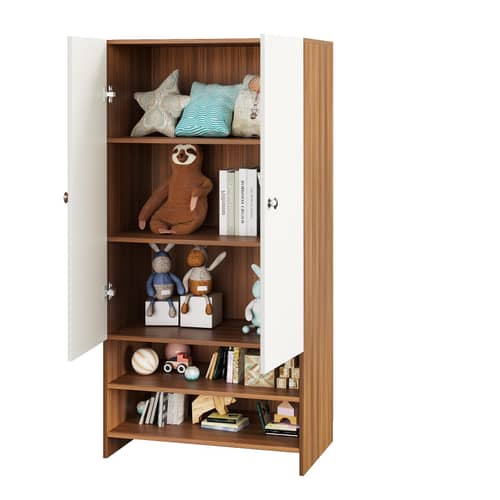 YSH Engineered Wood Wardrobe Almirah for Clothes with 2 Doors & Open Shoe Rack (Exotic Teak & White 2)