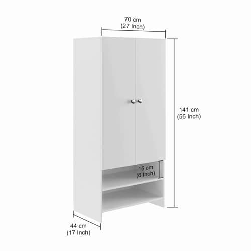 YSH Engineered Wood Wardrobe Almirah for Clothes with 2 Doors & Open Shoe Rack (Exotic Teak & White 2)