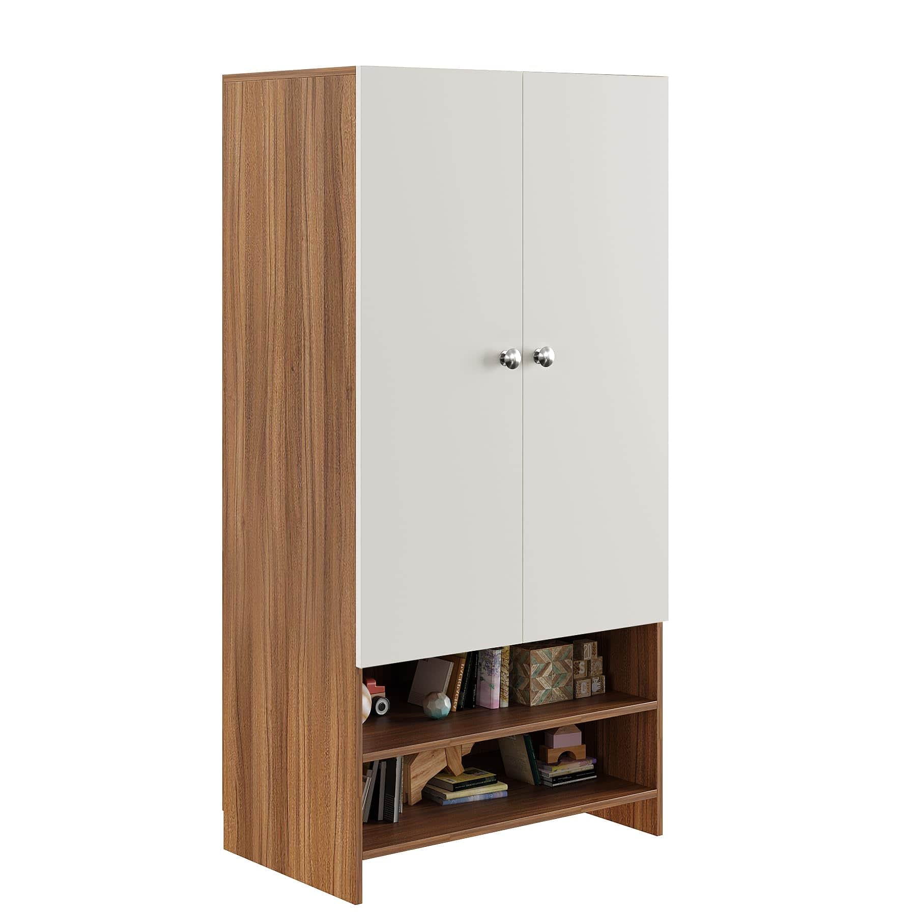YSH Engineered Wood Wardrobe Almirah for Clothes with 2 Doors & Open Shoe Rack (Exotic Teak & White 2) - left_view