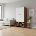 YSH Engineered Wood Wardrobe Almirah for Clothes with 2 Doors & Open Shoe Rack (Exotic Teak & White 2) - right_view