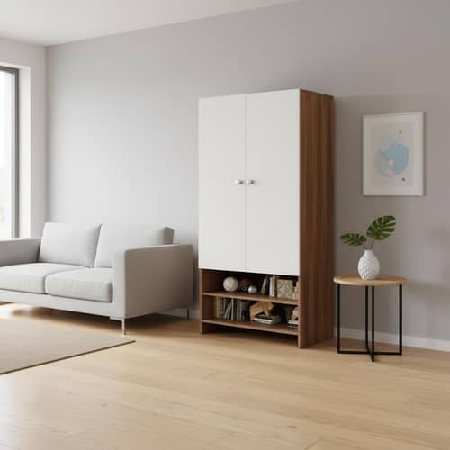 YSH Engineered Wood Wardrobe Almirah for Clothes with 2 Doors & Open Shoe Rack (Exotic Teak & White 2)