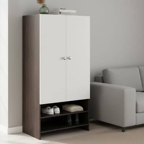 YSH Engineered Wood Wardrobe Almirah for Clothes with 2 Doors & Open Shoe Rack (Wenge & White)