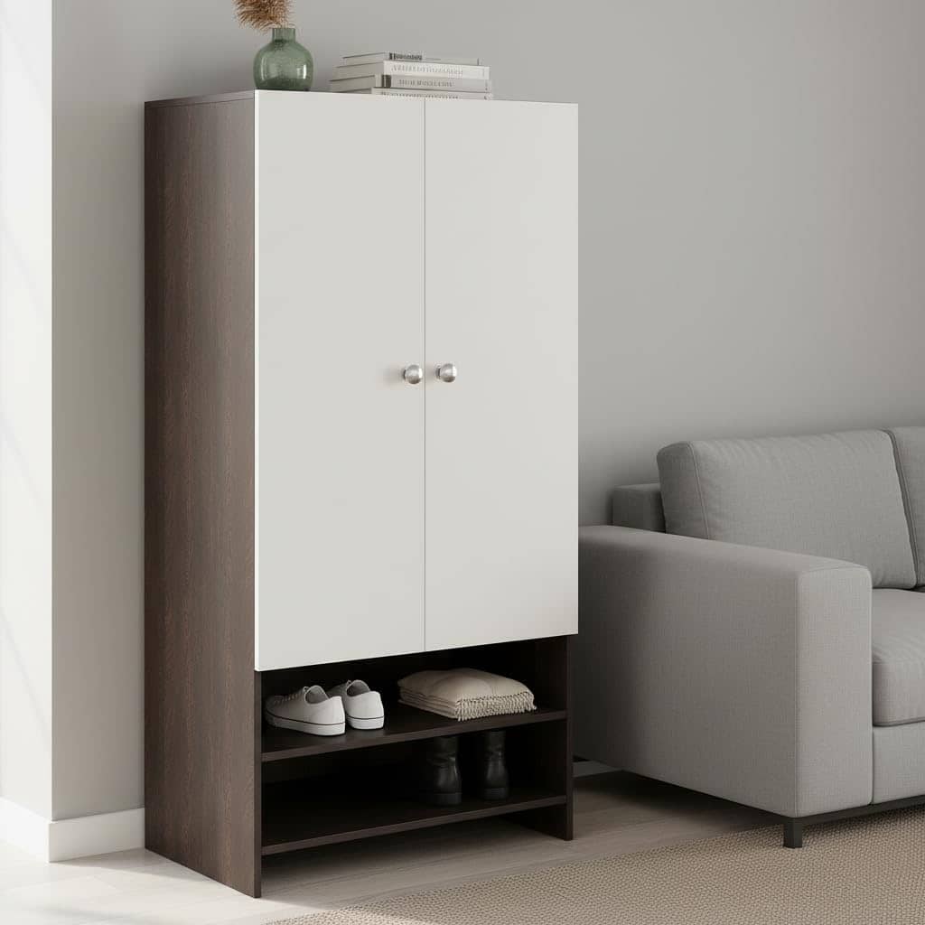 YSH Engineered Wood Wardrobe Almirah for Clothes with 2 Doors & Open Shoe Rack (Wenge & White)
