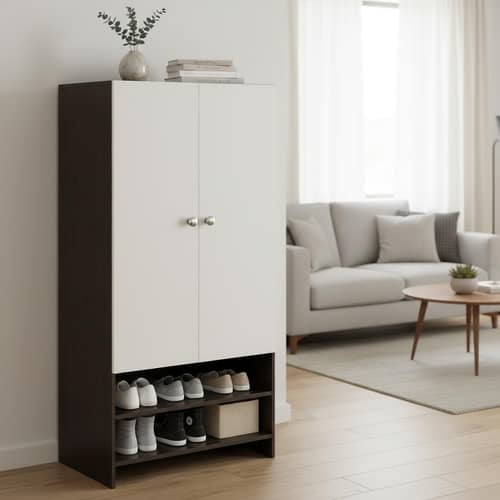 YSH Engineered Wood Wardrobe Almirah for Clothes with 2 Doors & Open Shoe Rack (Wenge & White)