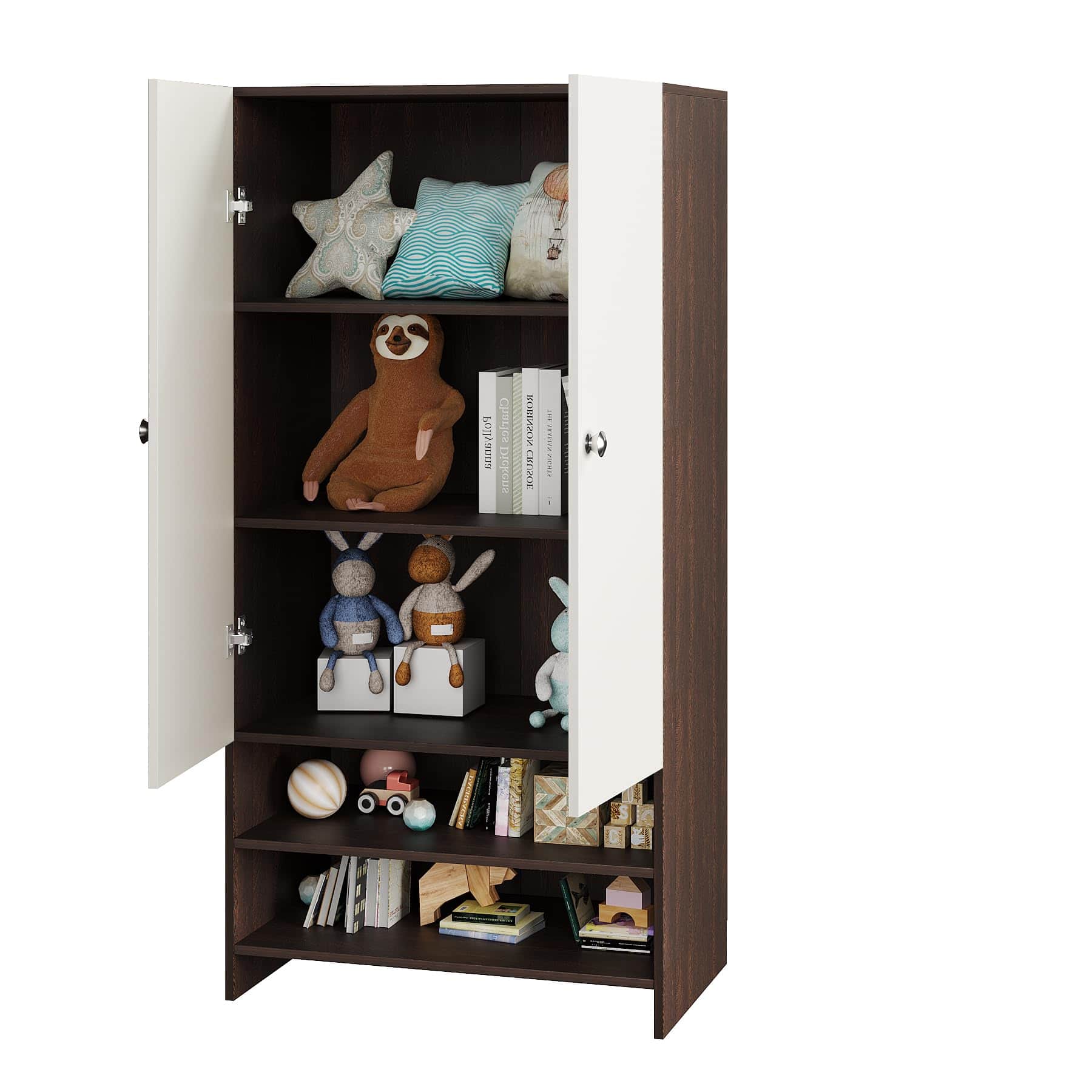 YSH Engineered Wood Wardrobe Almirah for Clothes with 2 Doors & Open Shoe Rack (Wenge & White) - top_view