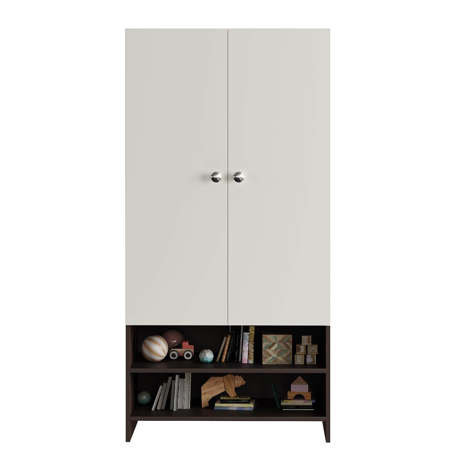 YSH Engineered Wood Wardrobe Almirah for Clothes with 2 Doors & Open Shoe Rack (Wenge & White) - left_view