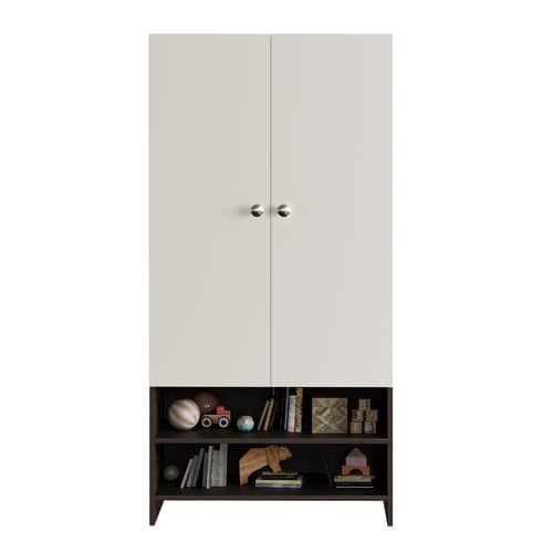 YSH Engineered Wood Wardrobe Almirah for Clothes with 2 Doors & Open Shoe Rack (Wenge & White)