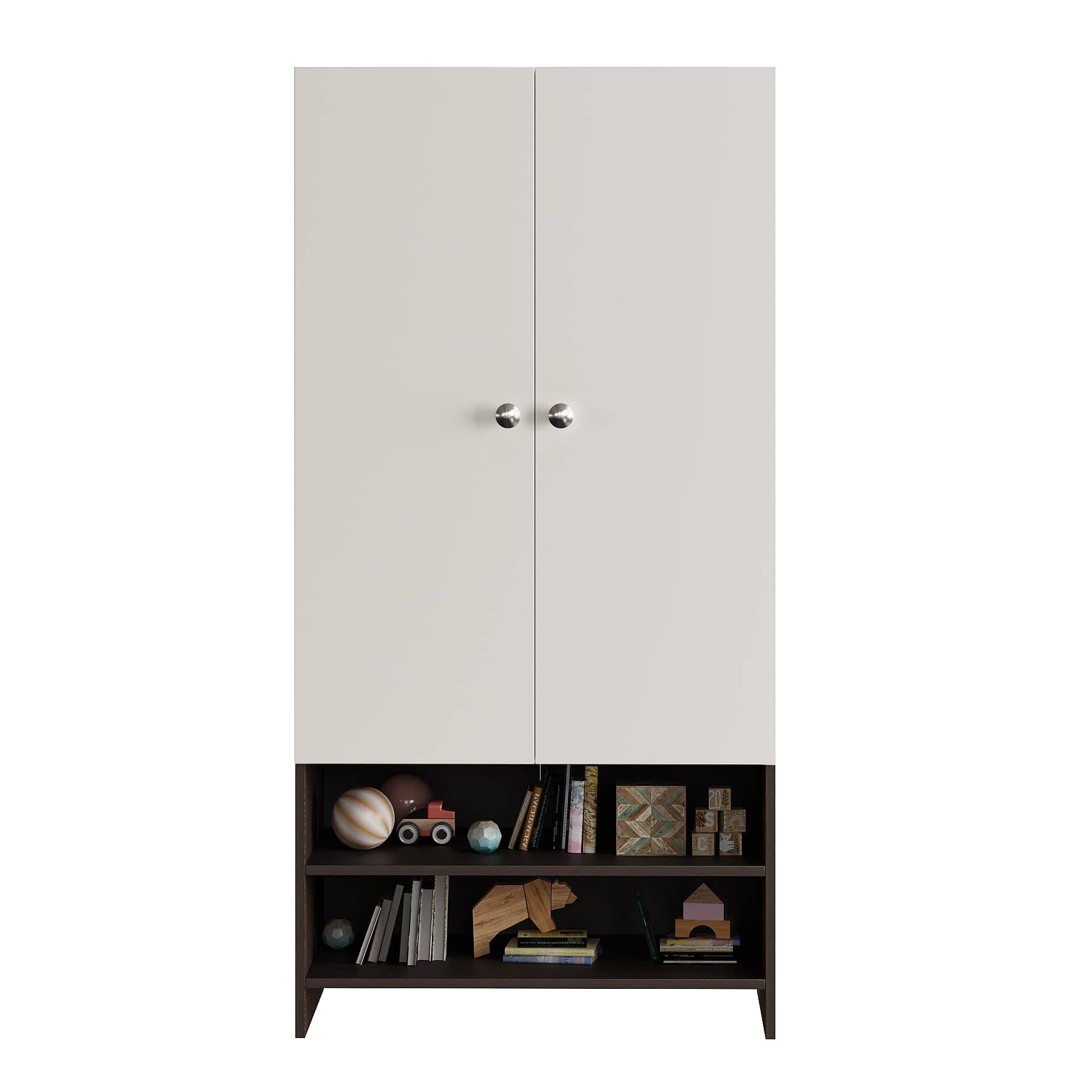 YSH Engineered Wood Wardrobe Almirah for Clothes with 2 Doors & Open Shoe Rack (Wenge & White)