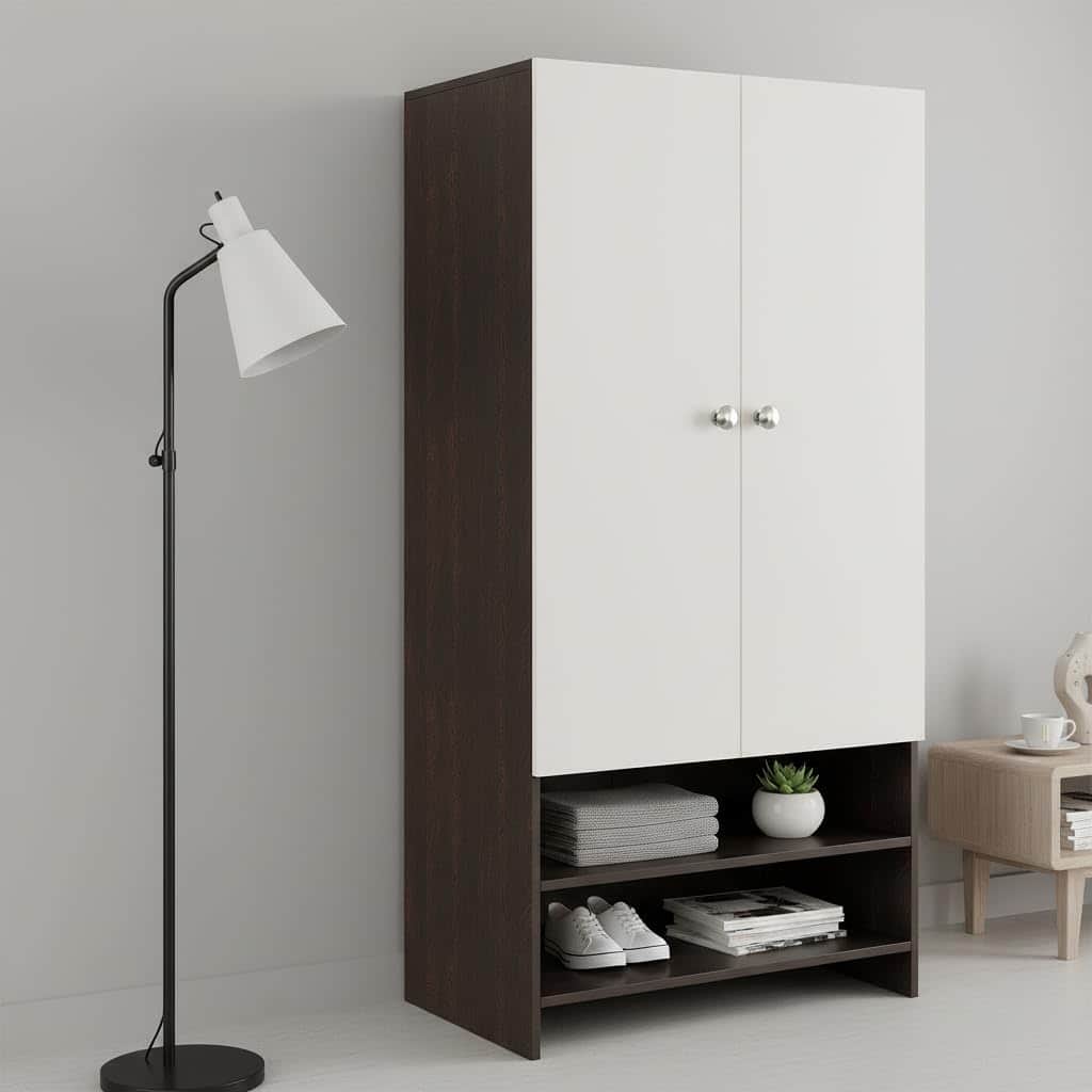 YSH Engineered Wood Wardrobe Almirah for Clothes with 2 Doors & Open Shoe Rack (Wenge & White) - right_view