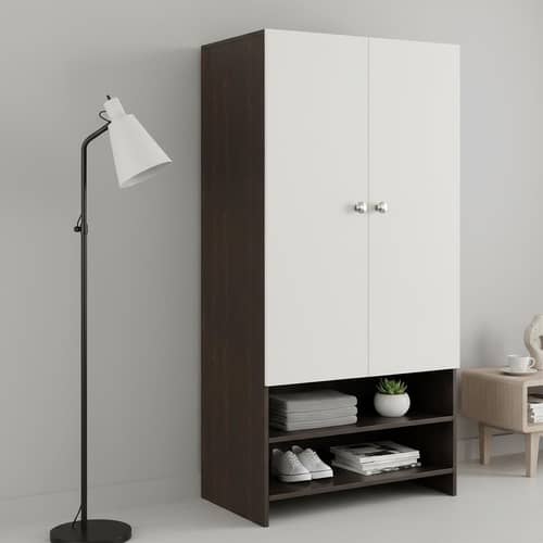 YSH Engineered Wood Wardrobe Almirah for Clothes with 2 Doors & Open Shoe Rack (Wenge & White)