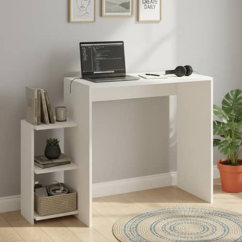 Austin Engineered Wood Study Table with Side Storage Shelves (White)