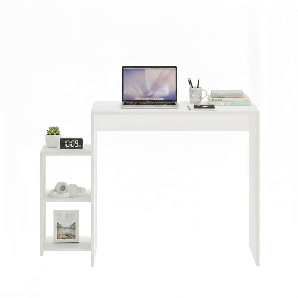 Austin Engineered Wood Study Table with Side Storage Shelves (White) - top_view