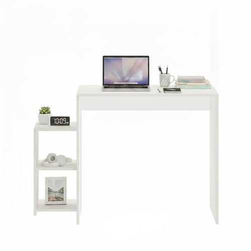 Austin Engineered Wood Study Table with Side Storage Shelves (White)