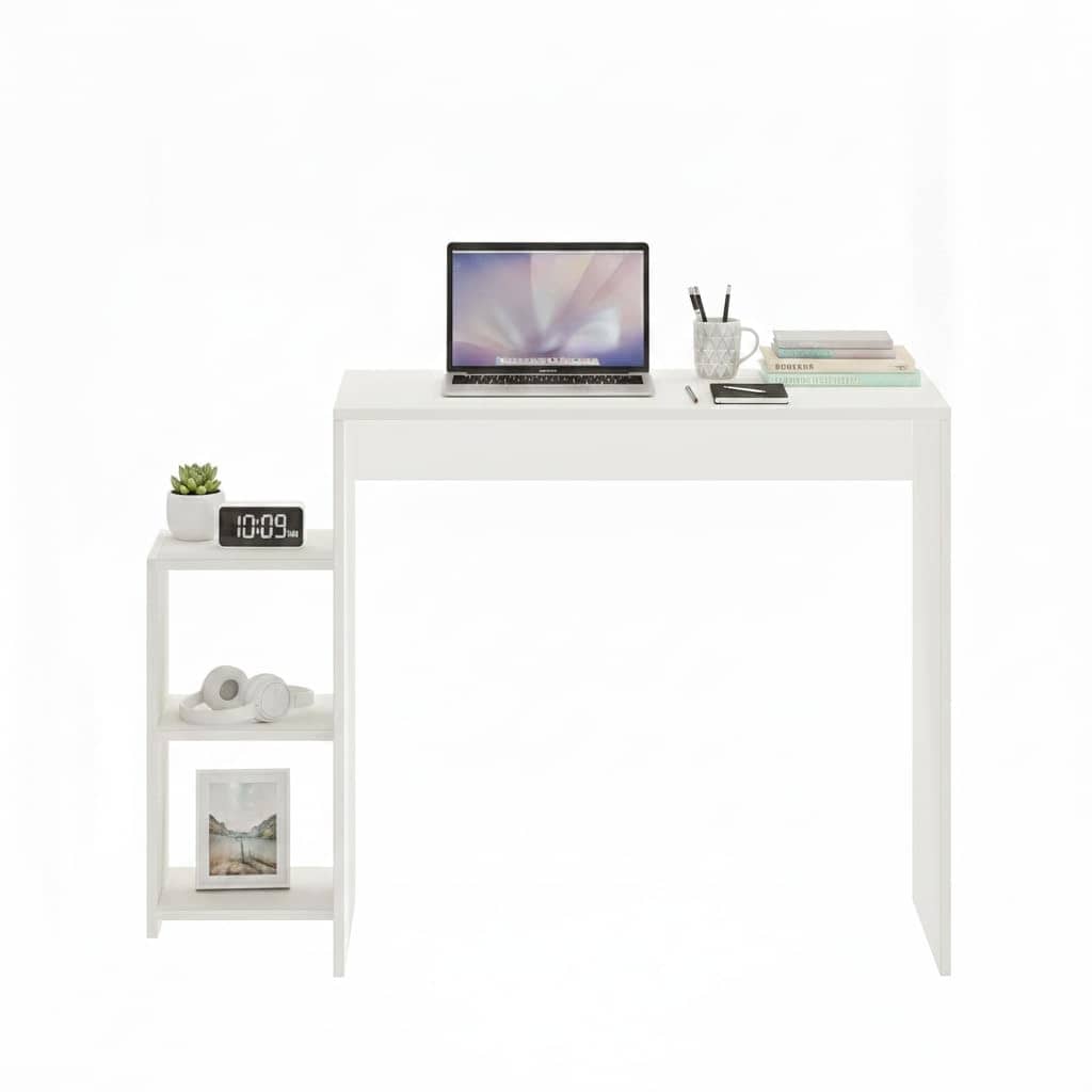 Austin Engineered Wood Study Table with Side Storage Shelves (White)