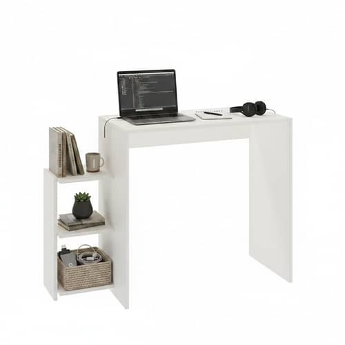 Austin Engineered Wood Study Table with Side Storage Shelves (White)