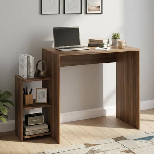 Austin Engineered Wood Study Table with Side Storage Shelves (Exotic Teak)