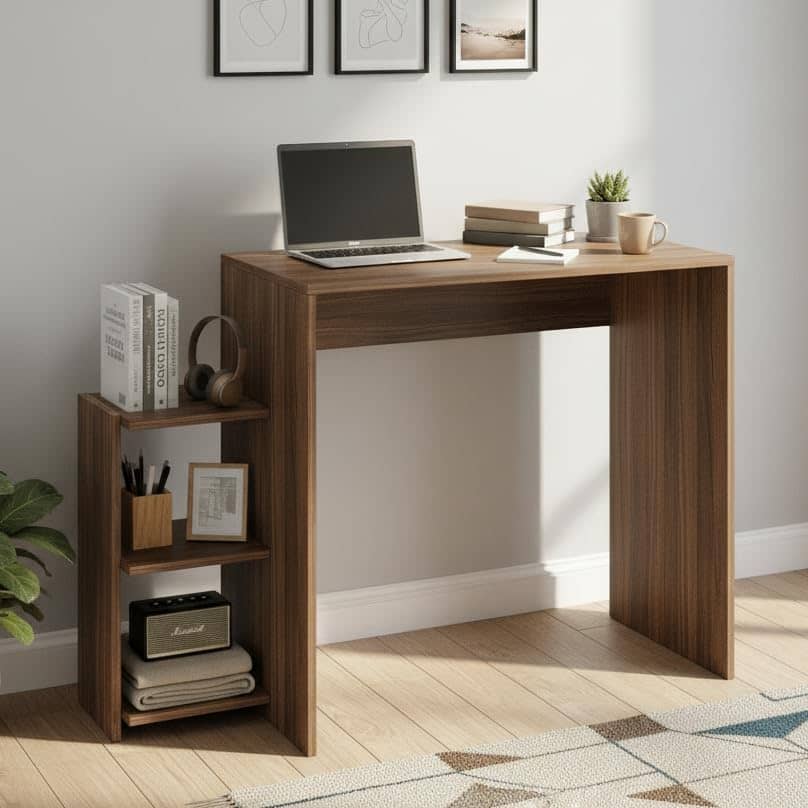 Austin Engineered Wood Study Table with Side Storage Shelves (Exotic Teak)