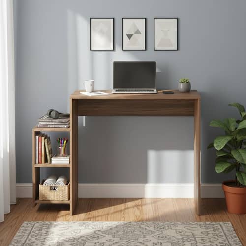 Austin Engineered Wood Study Table with Side Storage Shelves (Exotic Teak)
