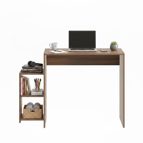 Austin Engineered Wood Study Table with Side Storage Shelves (Exotic Teak)