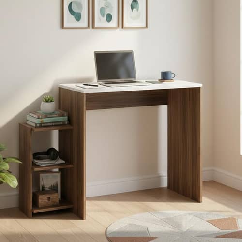 Austin Engineered Wood Study Table with Side Storage Shelves (Exotic Teak & White)