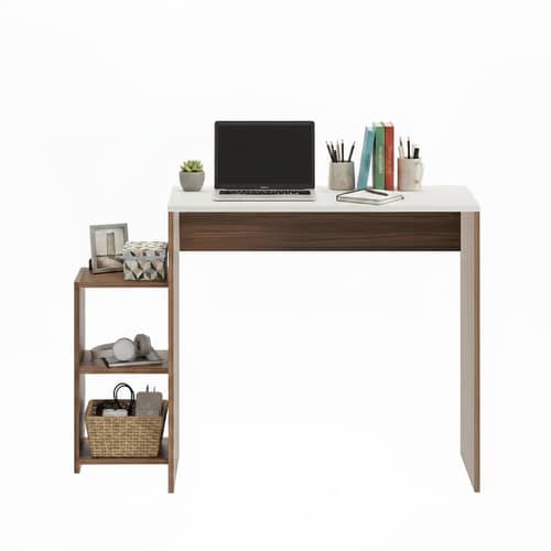 Austin Engineered Wood Study Table with Side Storage Shelves (Exotic Teak & White)