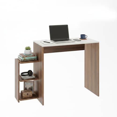 Austin Engineered Wood Study Table with Side Storage Shelves (Exotic Teak & White)