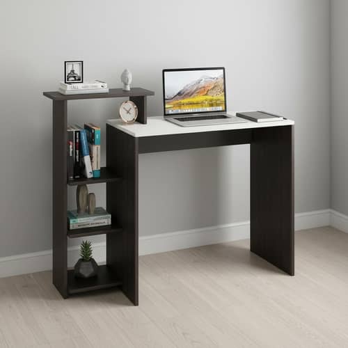 Austin Engineered Wood Study Table with Side Storage Shelves (Wenge & White)