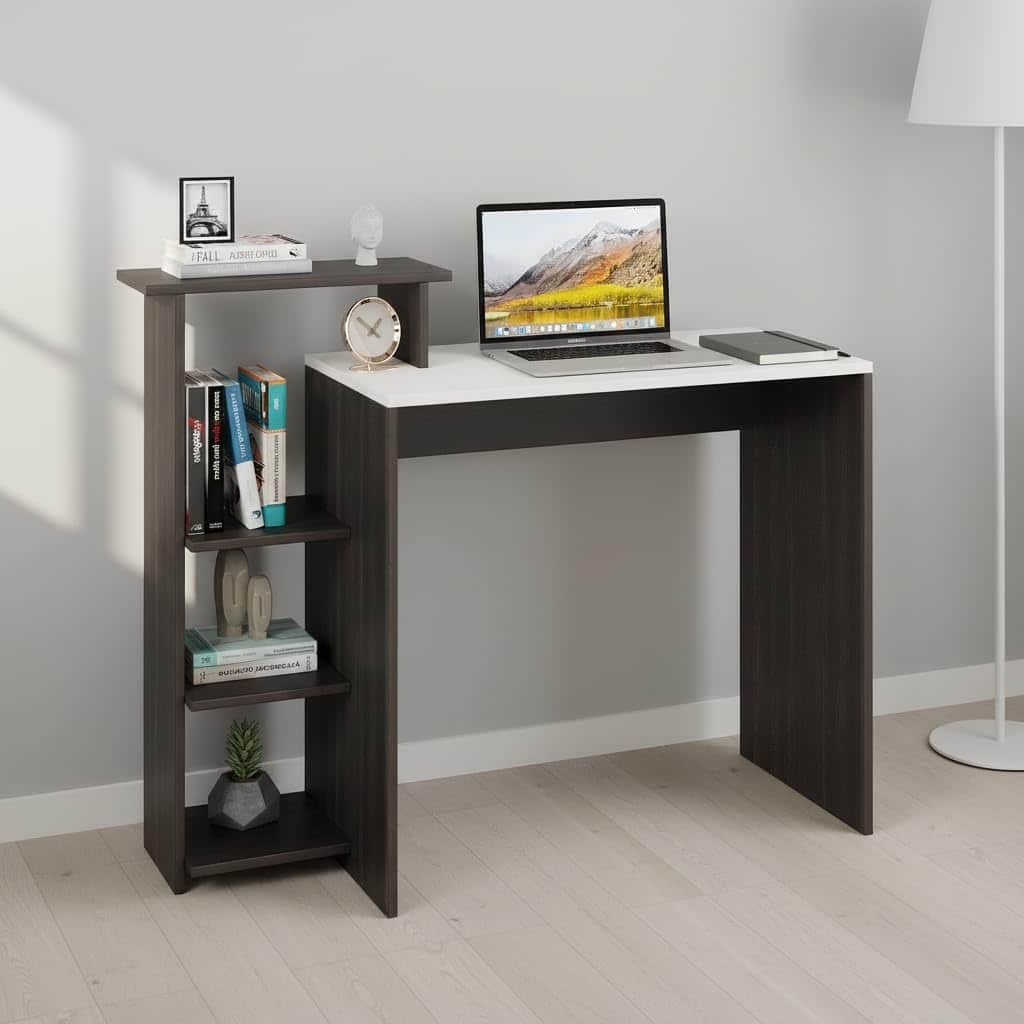 Austin Engineered Wood Study Table with Side Storage Shelves (Wenge & White) - front_view