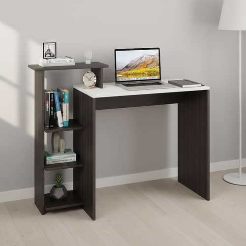 Austin Engineered Wood Study Table with Side Storage Shelves (Wenge & White)
