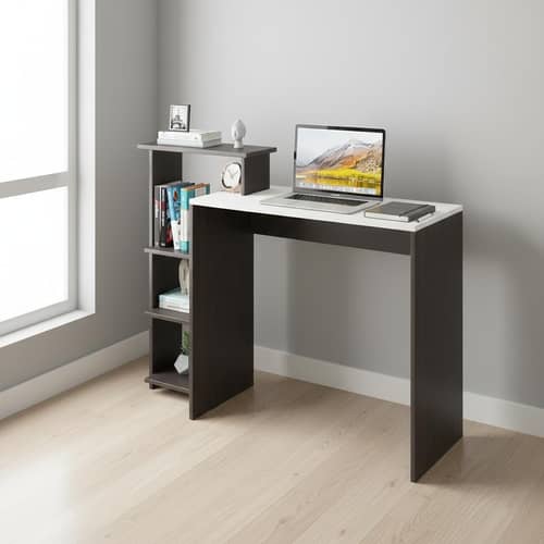 Austin Engineered Wood Study Table with Side Storage Shelves (Wenge & White)