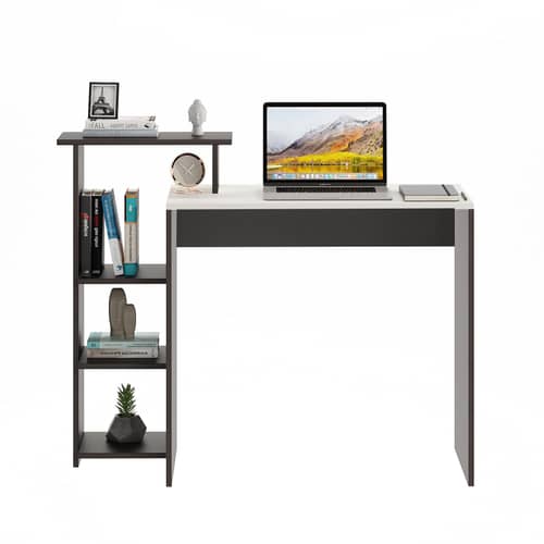 Austin Engineered Wood Study Table with Side Storage Shelves (Wenge & White)